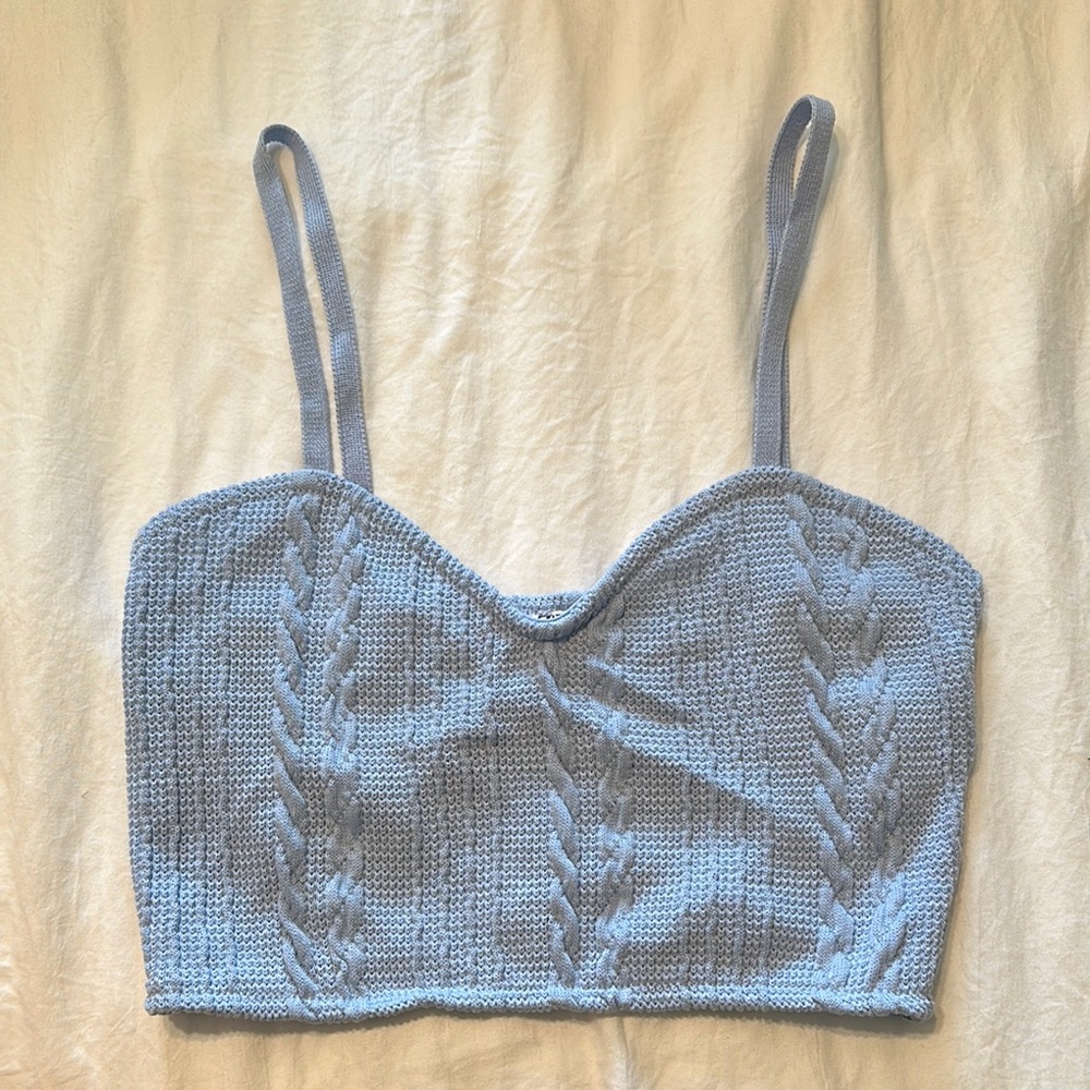 Blue Knit Cropped Tank Top